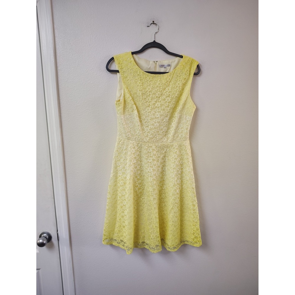 Sandra Darren Yellow Floral Lace Sleeveless Fit‎ and Flare Dress Womens 10